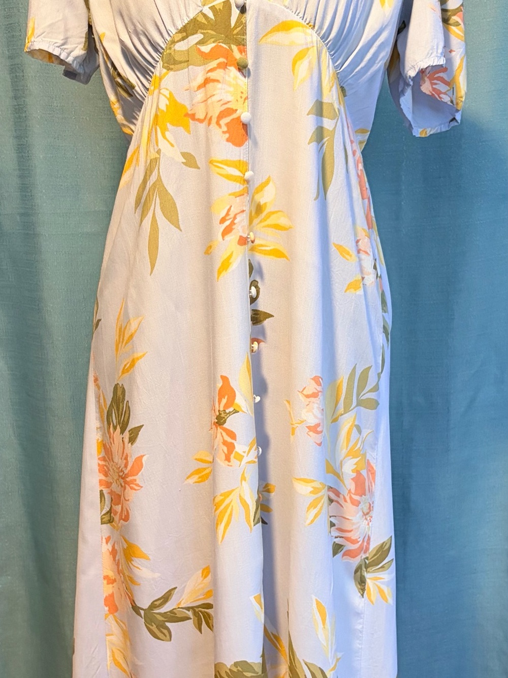 Billabong Light Blue Floral Button-Front Midi Dress